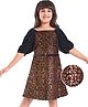 Hola Bonita Knit Three Fourth Sleeves Sequined & Foil Printed Velvet Party Dress - Copper