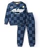 Primo Gino 100% Cotton French Terry Knit Full Sleeves Checkered T-Shirt & Joggers Set - Blue
