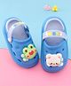 Oh! Pair Slip On  Clogs With Back Strap Closure & Frog & Teddy Applique - Blue