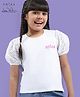 Arias Cotton Knit Tops With Woven Schiffli Puffed Sleeves & Logo Embroidery- White