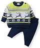 Babyhug Knitted Full Sleeves Pullover Sweater Set With Reindeer & Floral Design - Navy Blue