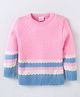 Babyhug Knitted Full Sleeves Pullover Color Block Sweater - Pink & Blue