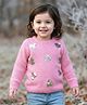 Babyhug Knitted Full Sleeves Pullover Sweater With Sequined Heart Design - Pink