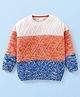 Babyhug Knit Full Sleeves Colour Block Pullover Sweater with Cable Knit Design - White Blue & Orange