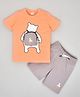 YOUMAA Cotton Knit Half Sleeves Animal Printed Tee & Shorts Set - Peach