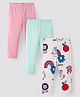 Bonfino 100% Cotton Knit Full Length Leggings with Solid & Lion Print Pack of 3 - Pink Blue & White