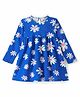 Bonfino 100% Cotton  Knit Full Sleeves Frock with Chest Pocket & Floral Print - Blue
