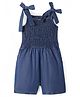 Pine Kids Cotton Woven Sleeveless Jumpsuit with Bow & Smocking Detailing - Blue