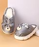 Oh! Pair Winter Slip Ons With Fur Lining & Puppy Face Applique - Grey
