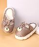Oh! Pair Winter Slip Ons With Fur Lining & Puppy Face Applique - Brown