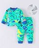 Kookie Kids Full Sleeves Winter Wear Night Suit With Dino Print - Mint
