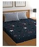 UrbanArts 400TC Luxury Glace Cotton King Size Bedsheet with 2 Pillow Covers - Navy Printed