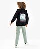 Primo Gino Cotton Knit Full Sleeves Front Open Hooded Sweatjacket with Front & Back Text & Anime Print - Black