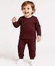 Babyoye Cotton Knit Full Sleeves Solid Dyed Thermal Vest & Pant - Maroon