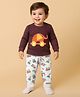 Babyoye Cotton Knit Full Sleeves Thermal Vest & Pant Set with Toy Print - Brown & White