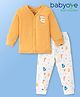 Babyoye Cotton Modal Blend Solid Dyed Full Sleeves Thermal Vest & Pant With Alphabet Print - Yellow