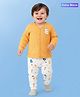 Babyoye Cotton Modal Blend Solid Dyed Full Sleeves Thermal Vest & Pant With Alphabet Print - Yellow