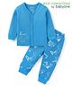 Babyoye Cotton Model Knit Full Sleeves Front Open Thermal Vest & Pant Set with Elephant Print - Light Blue