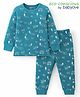 Babyoye Cotton Modal Blend Knit Full Sleeves Pullover Thermal Vest & Pant Set with Travel Theme - Teal Blue