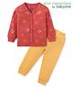 Babyoye Cotton Model Knit Full Sleeves Front Open Thermal Vest & Pant Set with Car Print - Red & Yellow