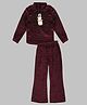 Actuel Velvet Full Sleeves Bunny Applique Detailed Coordinating High Neck Top With Flared Pant Set - Maroon