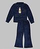 Actuel Velvet Full Sleeves Bunny Applique Detailed Coordinating High Neck Top With Flared Pant Set -Blue