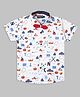 Actuel Half Sleeves Vehicles & Mountains Printed Shirt With Detachable Bow - White Blue Red & Brown