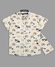 Actuel Cotton Linen Half Sleeves Rainbow & Vehicles Printed Shirt With Hanging Mobile Purse - Beige Blue Green Brown & Grey
