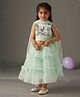 KIDSDEW Mesh Sleeveless Floral Embroidered & Shimmer Embellished Lehenga Choli With Dupatta Set - Mint