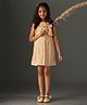 KIDSDEW Sleeveless Abstract Printed & Bow Detailed Dress - Beige