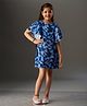 KIDSDEW Half Flutter Sleeves Leaves Printed Dress - Purple