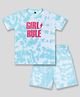 Unicorns Cotton Half Sleeves  Tie & Dye Girls Rule Printed Co Ord Set - Blue