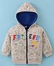Cucumber Full Sleeves Hooded Sweatjacket With Dino Print & Patch Work Detailing - Off White