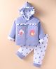 Child World Cotton Knit Full Sleeves Winter Wear Hooded Sweatjacket & Joggers Set with Sparrow Patch & Print - Lilac