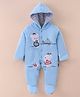 Child World Cotton Knit Full Sleeves Hooded Sleep Suit with Teddy Bear Print - Sky Blue