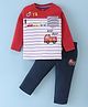 Child World Cotton Knit Full Sleeves T-Shirt & Woven Pants Set With Stripes & Vehicles Print - Red