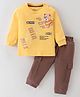 Child World Cotton Knit Full Sleeves T-Shirt & Lounge Pants Set With Teddy Print - Gold