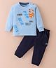 Child World Cotton Knit Full Sleeves T-Shirt & Lounge Pants Set With Teddy Print - Sky Blue