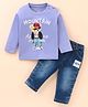 Child World Cotton Knit Full Sleeves T-Shirt & Denim Jeans Set With Teddy Print - Mauve
