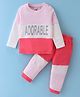 Child World Cotton Knit Full Sleeves Cut & Sew T-Shirt & Lounge Pants Set With Text Print - Pink