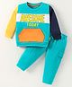 Child World Cotton Knit Full Sleeves T-Shirt & Lounge Pants Set With Text Print - Turquoise