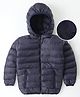Little Kangaroos Full Sleeves Padded & Hooded Jacket with Pocket Solid Colour - Navy Blue