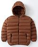 Little Kangaroos Full Sleeves Padded & Hooded Jacket with Pocket Solid Colour - Rust