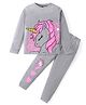 Unicorns Cotton Knit Full  Sleeves Sleepy Unicorn Printed Night Suit - Grey & Pink