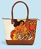 Kalankit Everyday Handbags For Women | Spacious Fatty Tote Bag With Zipper | Bengali Era Designer | tiger | beige