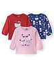 Doodle Poodle 100% Cotton Single Jersey Knit Full Sleeves Kitty Printed Tops Pack of 3 - Pink Blue & Red