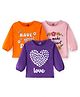 Doodle Poodle 100% Cotton Single Jersey Knit Full Sleeves Floral & Hearts Printed Tops Pack of 3 - Orange Purple & Pink