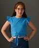KIDSDEW Frill Sleeves Abstract Printed & Front Knot Detailed Top - Blue