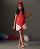 KIDSDEW Satin Sleeveless Bow Designed Dress - Red