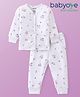 Babyoye Cotton Modal Blend Floral Print Full Sleeves Front Open Thermal Inner Wear Set - White